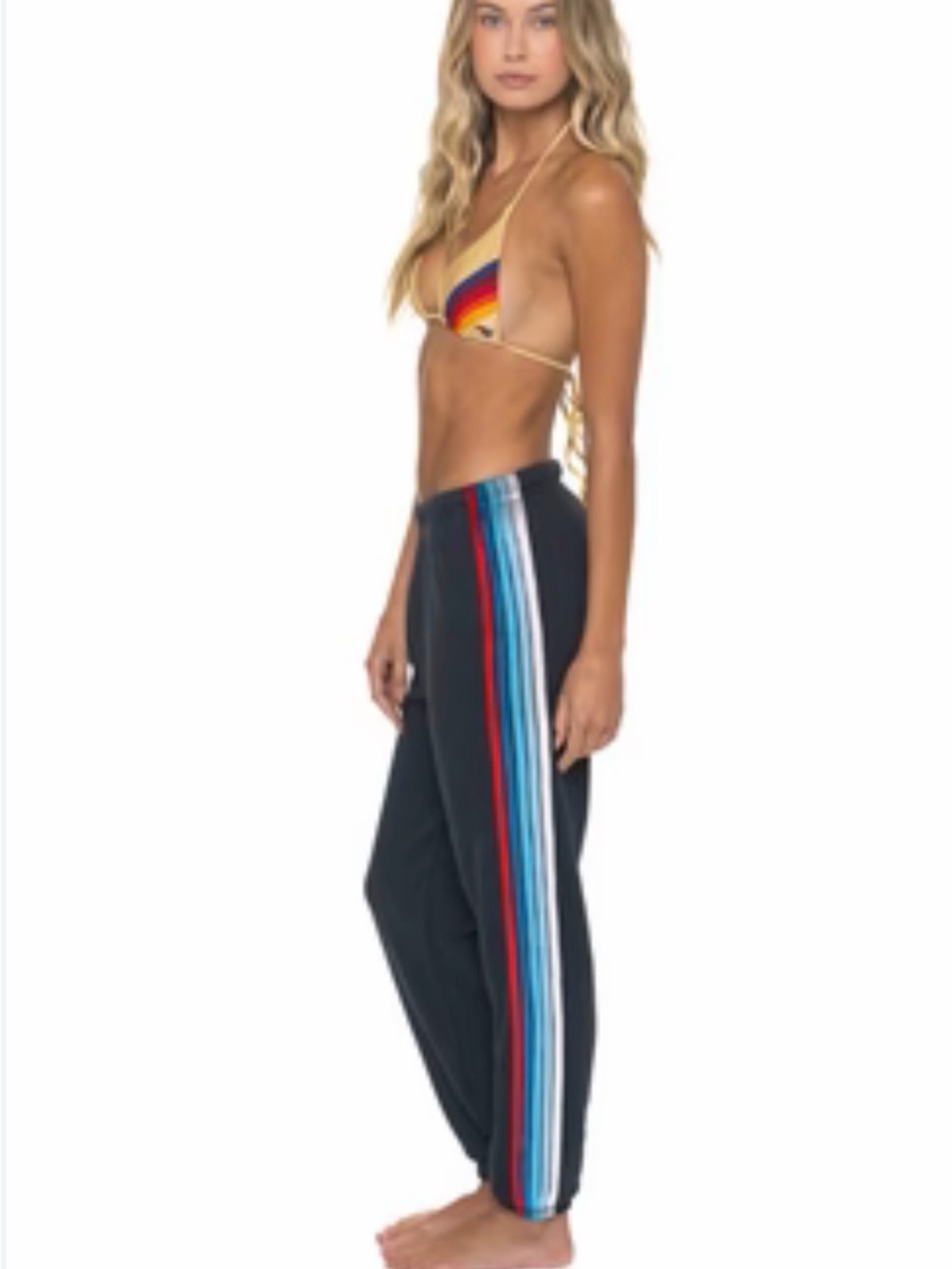 Aviator Nation Black Track Pants with Multi-Color Side Stripes